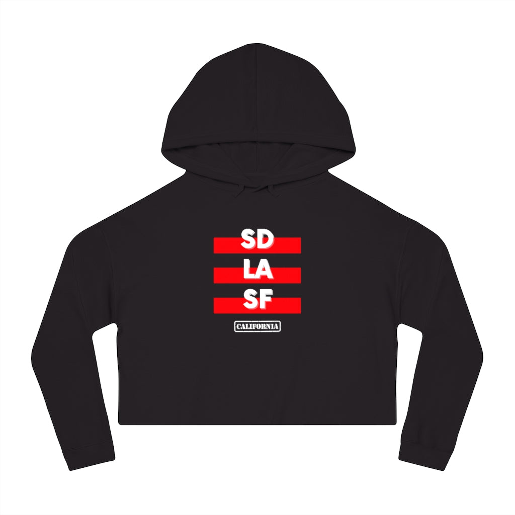 SD LA SF California Cropped Women's Hoodie (Red)