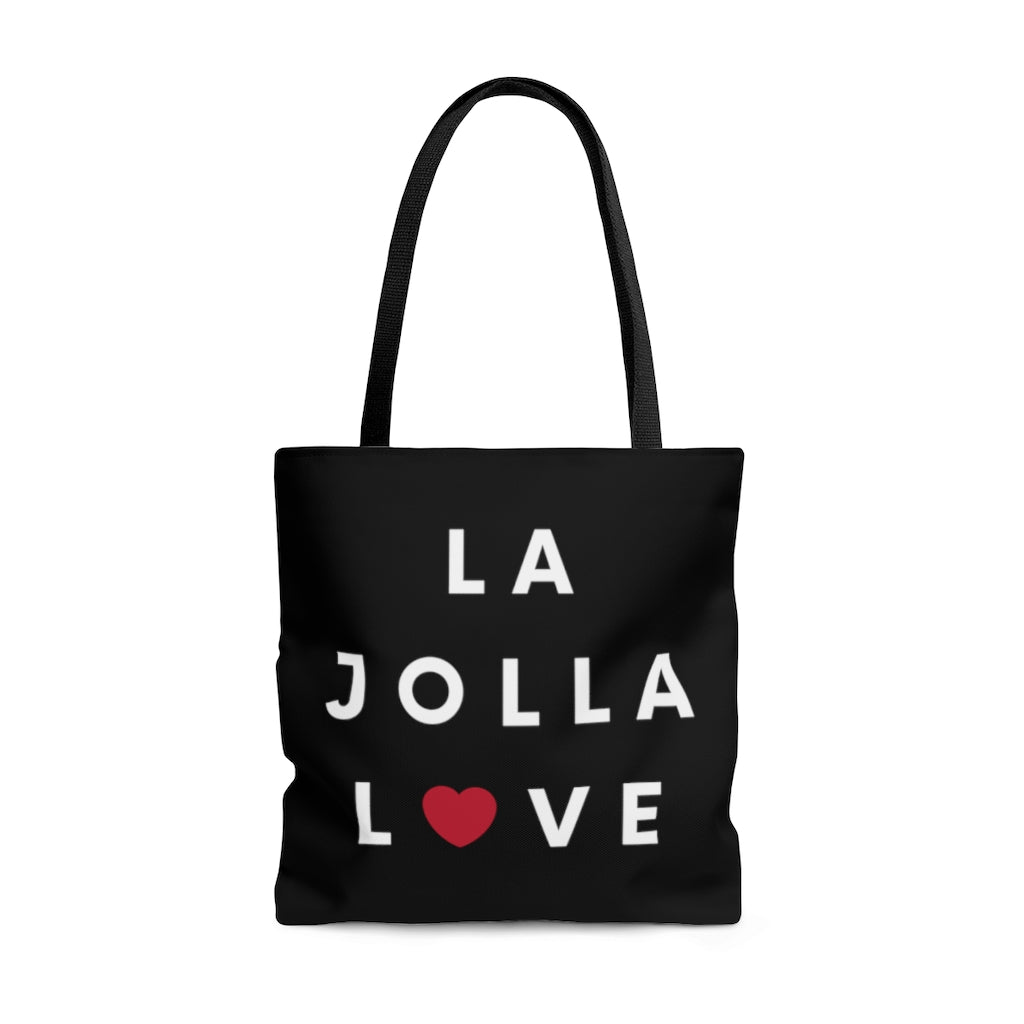 La Jolla Love Black Tote Bag, San Diego Neighborhood Beach Bag