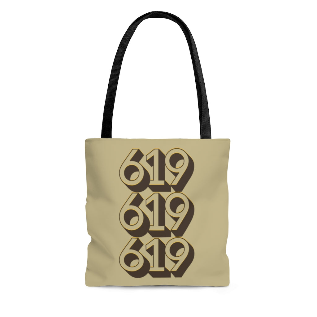 619 Tote Bag, SD Sand, Brown and Gold Shopping Bag, San Diego Beach Bag