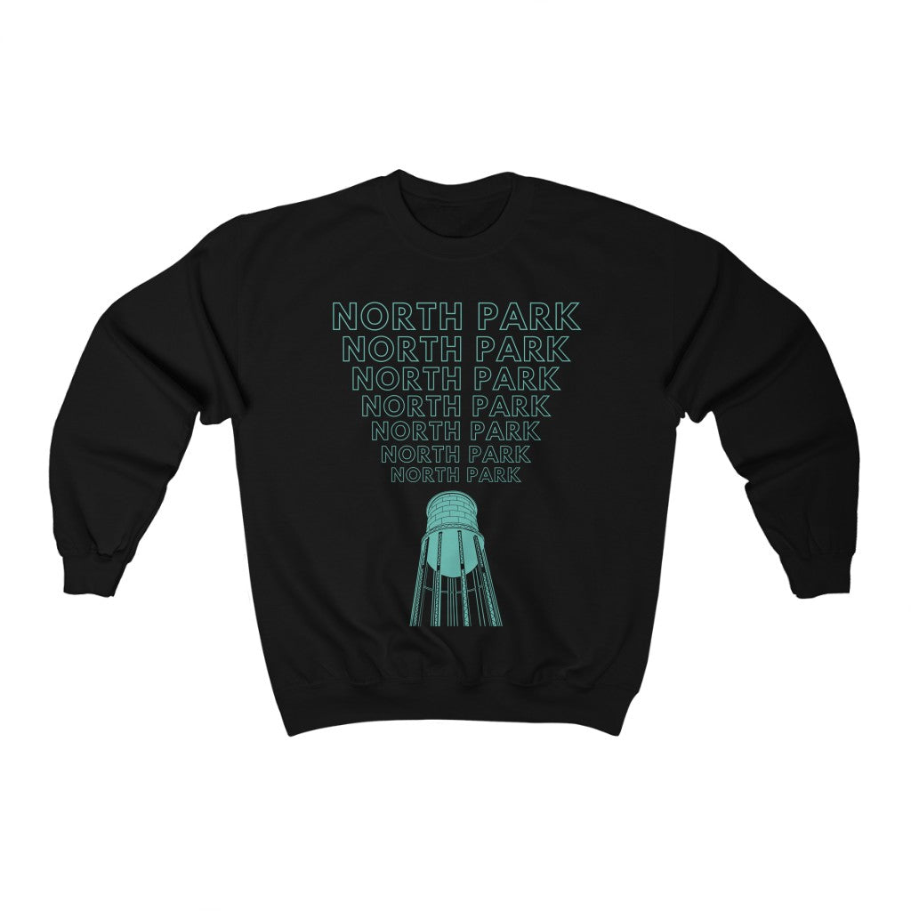 "Yell North Park" Water Tower Sweatshirt, SD Sweater (Green) (Unisex)