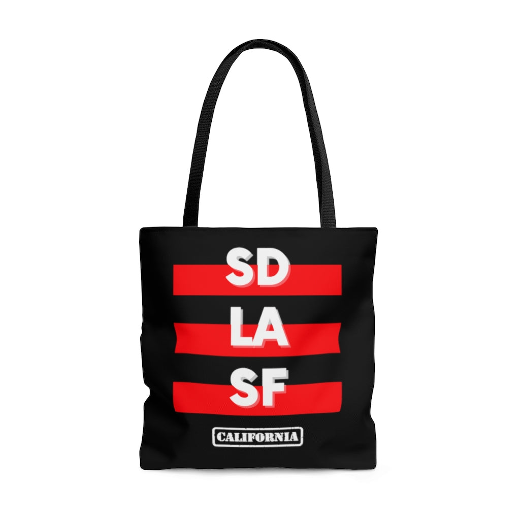 SD LA SF California Red and Black Tote Bag