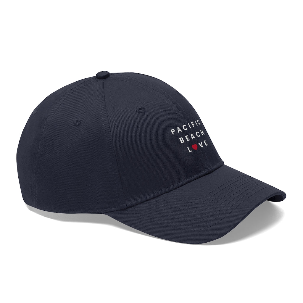 Pacific Beach Love Twill Hat, San Diego Neighborhood Cap (Unisex) (Multiple Colors Avail)