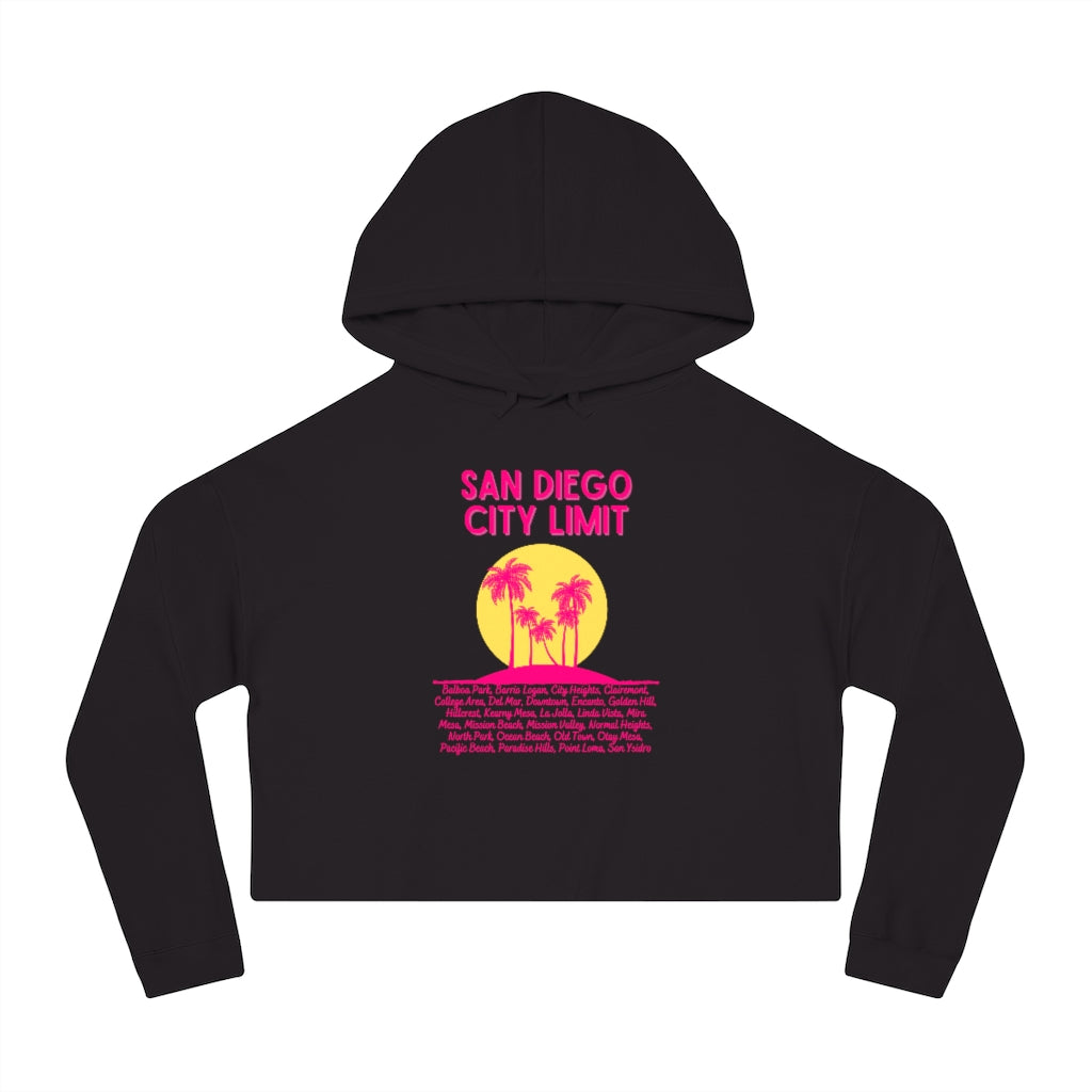 San Diego City Limit Cropped Hooded | SD Areas on back (Pink)