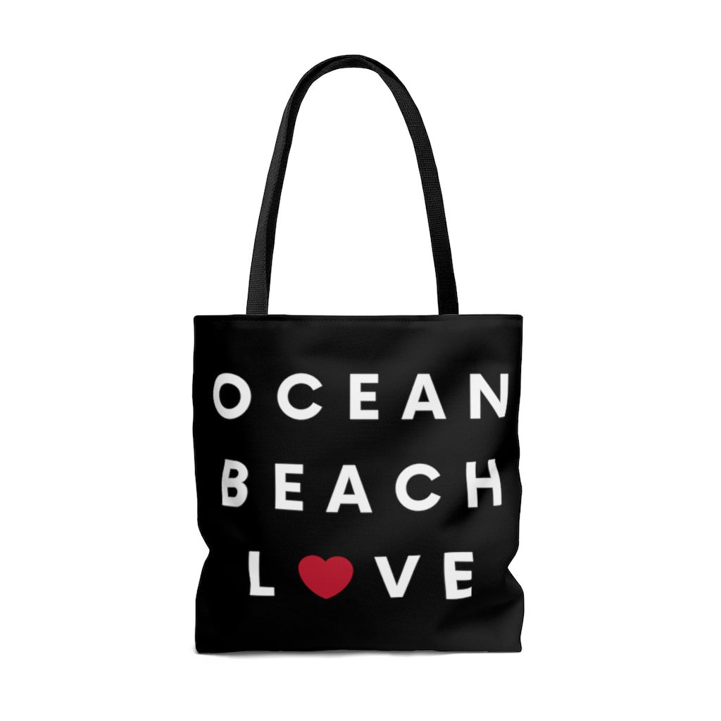 Ocean Beach Love Black Tote Bag