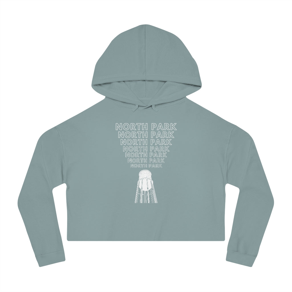 "Yell North Park" Cropped Hoodie, NP Water Tower Women's Hooded Sweatshirt