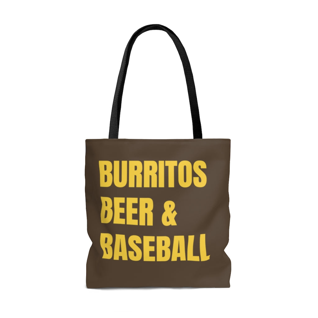 Burritos, Beer, and Baseball Brown Tote Bag