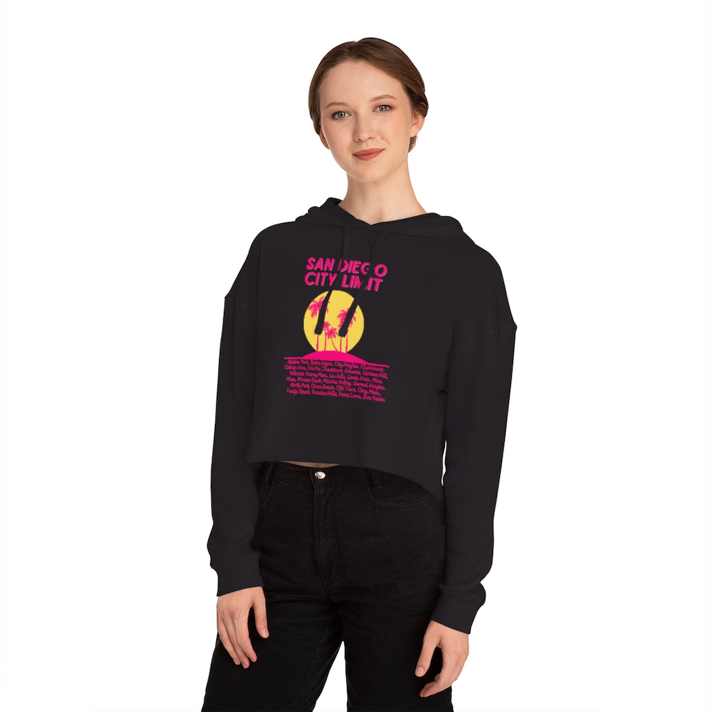 San Diego City Limit Cropped Hooded | SD Areas on back (Pink)