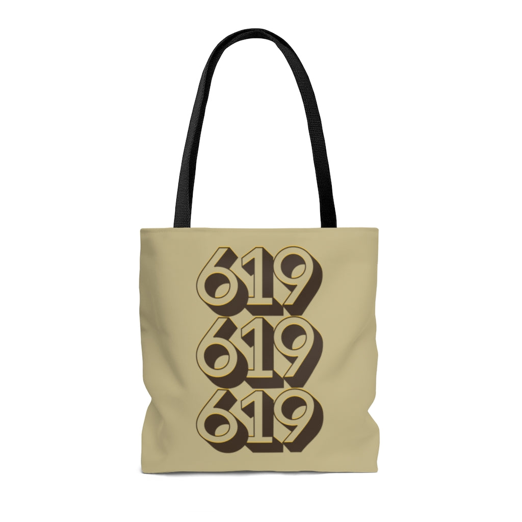 619 Tote Bag, SD Sand, Brown and Gold Shopping Bag, San Diego Beach Bag