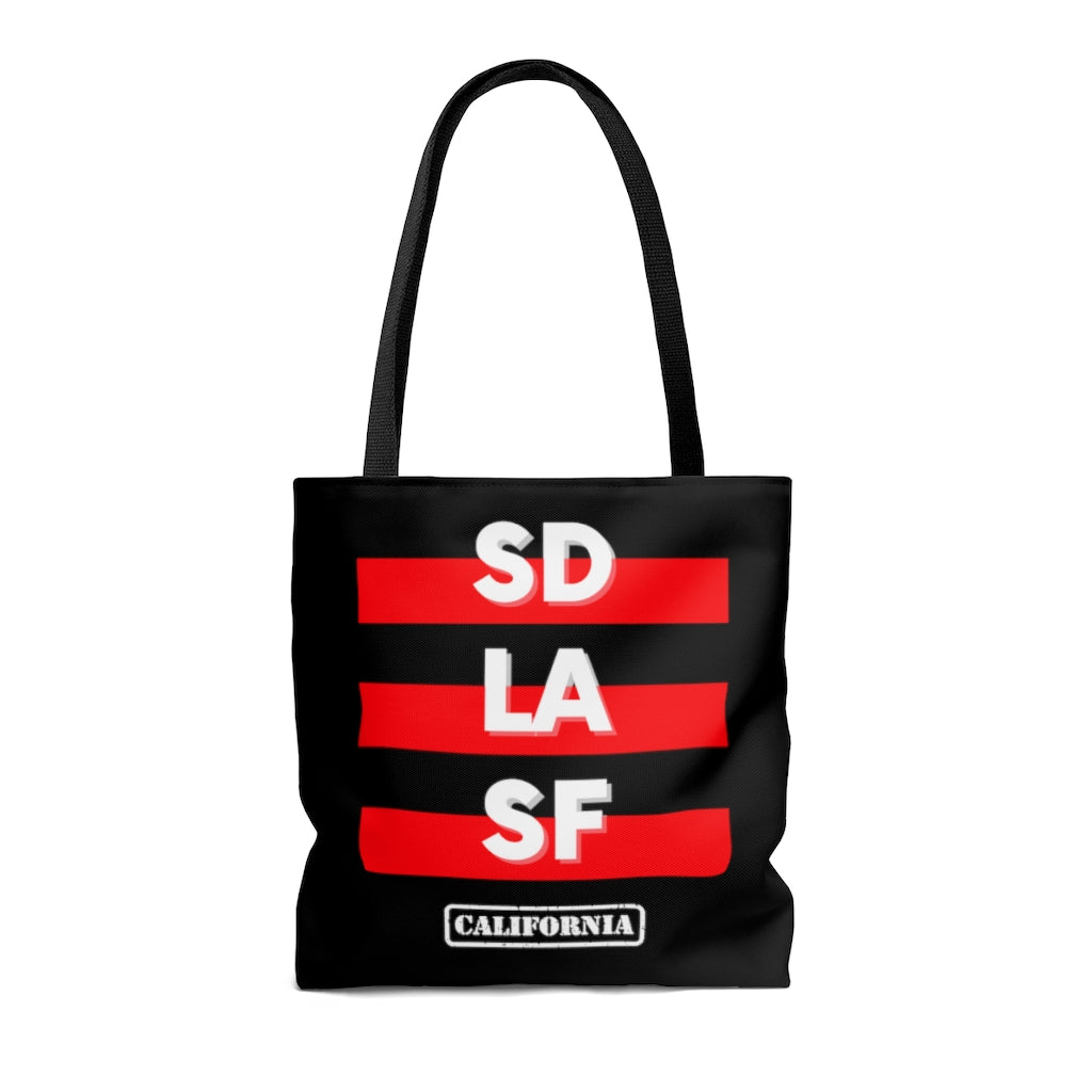 SD LA SF California Red and Black Tote Bag