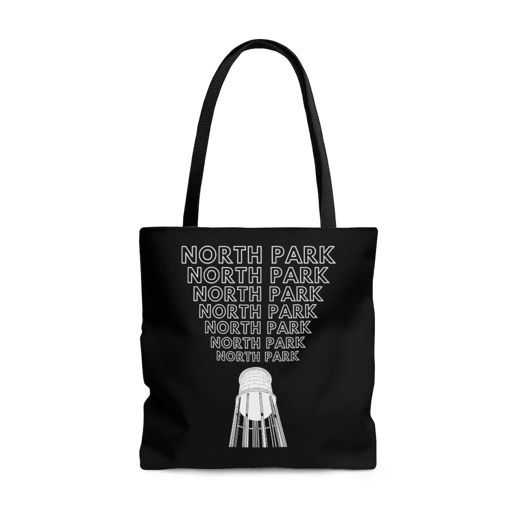 "Yell North Park" Water Tower Black Tote Bag, Shopping Bag