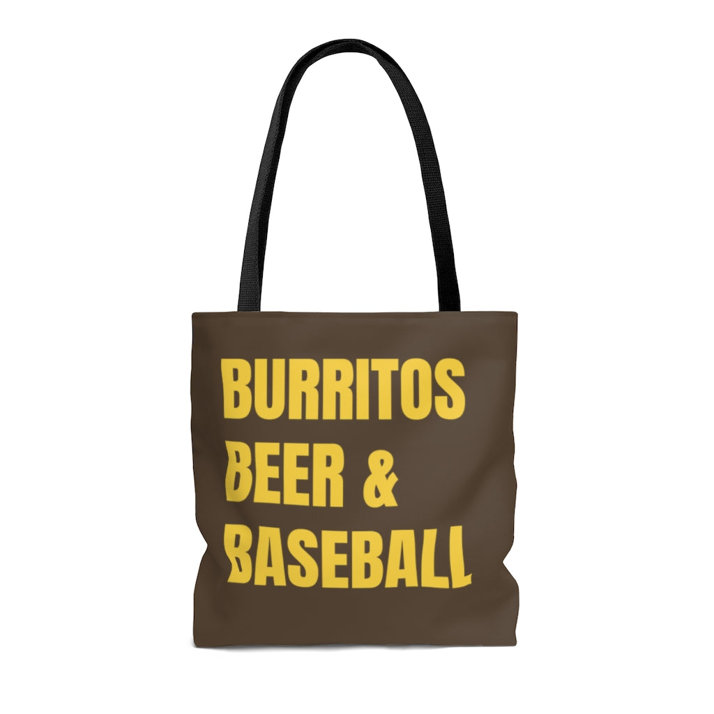 Burritos, Beer, and Baseball Brown Tote Bag