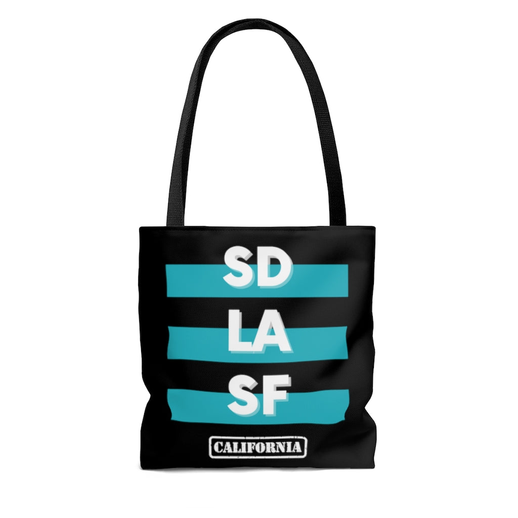 SD LA SF California Teal and Black Tote Bag