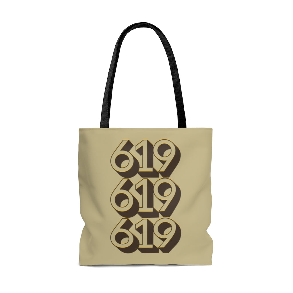 619 Tote Bag, SD Sand, Brown and Gold Shopping Bag, San Diego Beach Bag