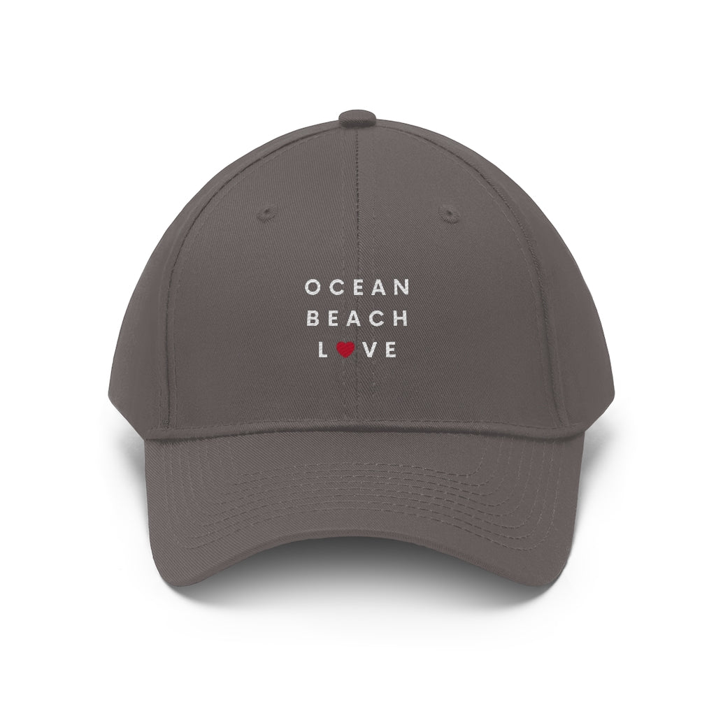 Ocean Beach Love Twill Hat, San Diego Neighborhood Cap (Unisex) (Multiple Colors Avail)