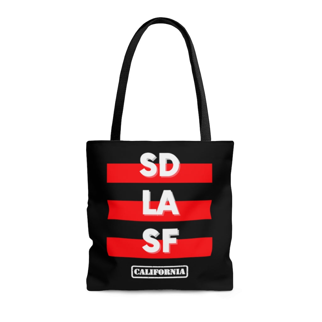 SD LA SF California Red and Black Tote Bag