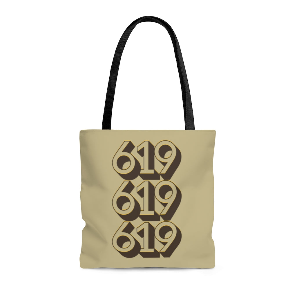 619 Tote Bag, SD Sand, Brown and Gold Shopping Bag, San Diego Beach Bag