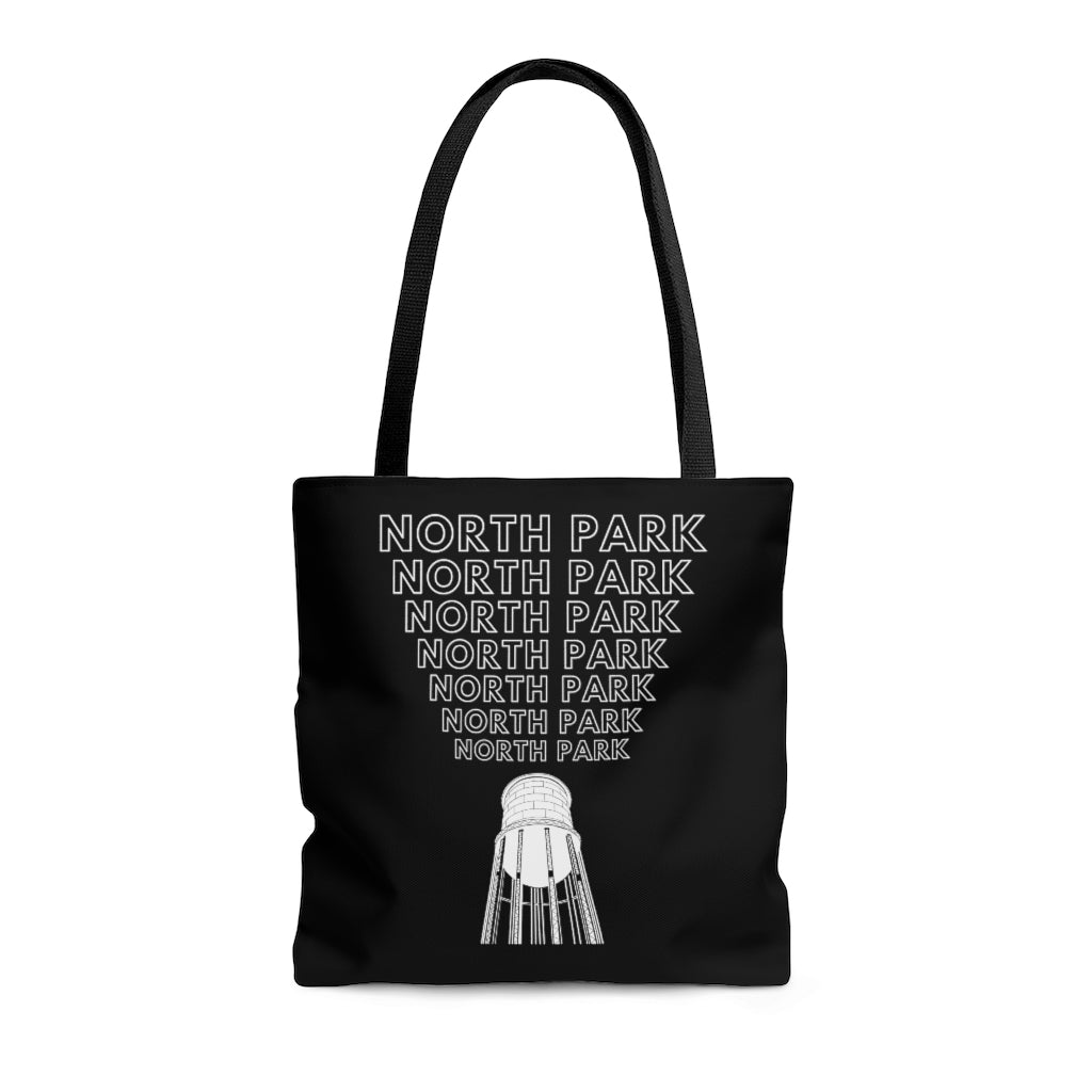 "Yell North Park" Water Tower Black Tote Bag, Shopping Bag