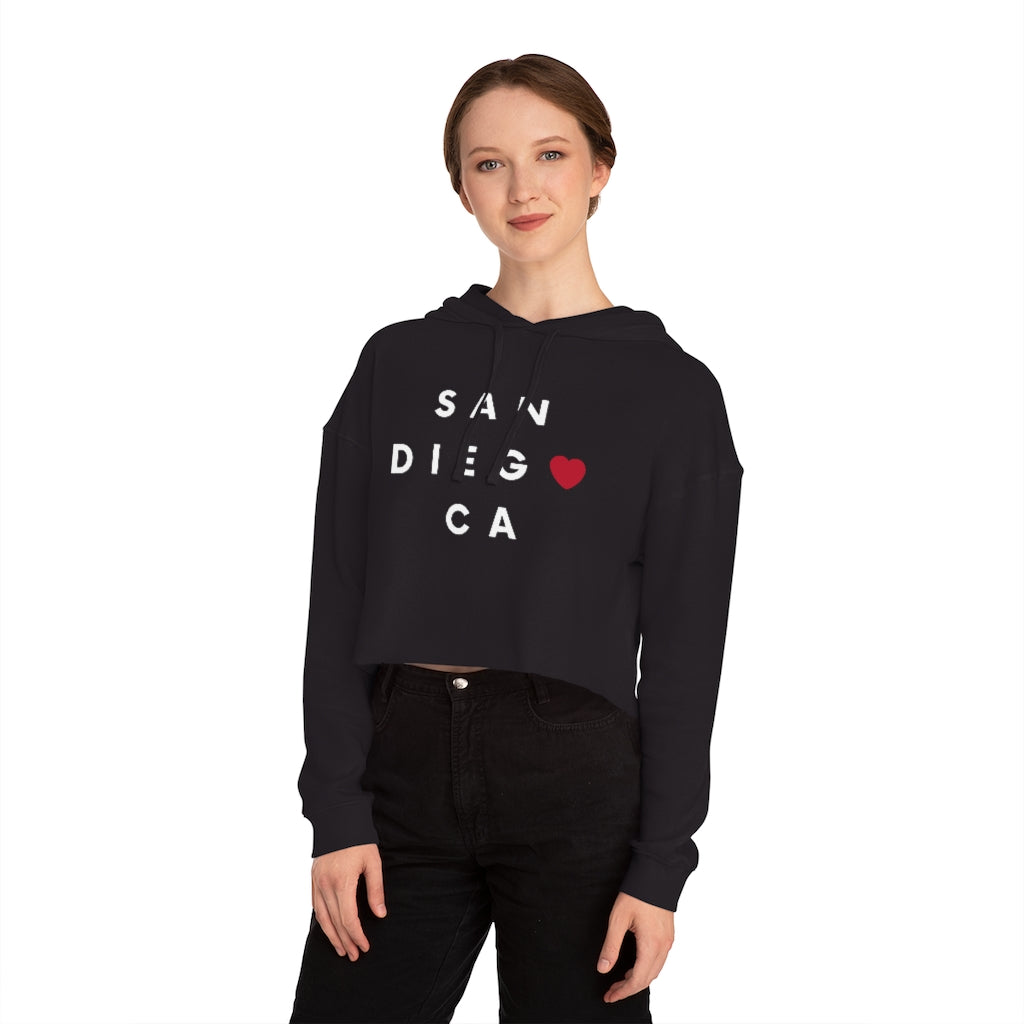 San Diego CA Women's Cropped Top Hoodie, SD Hooded Sweatshirt