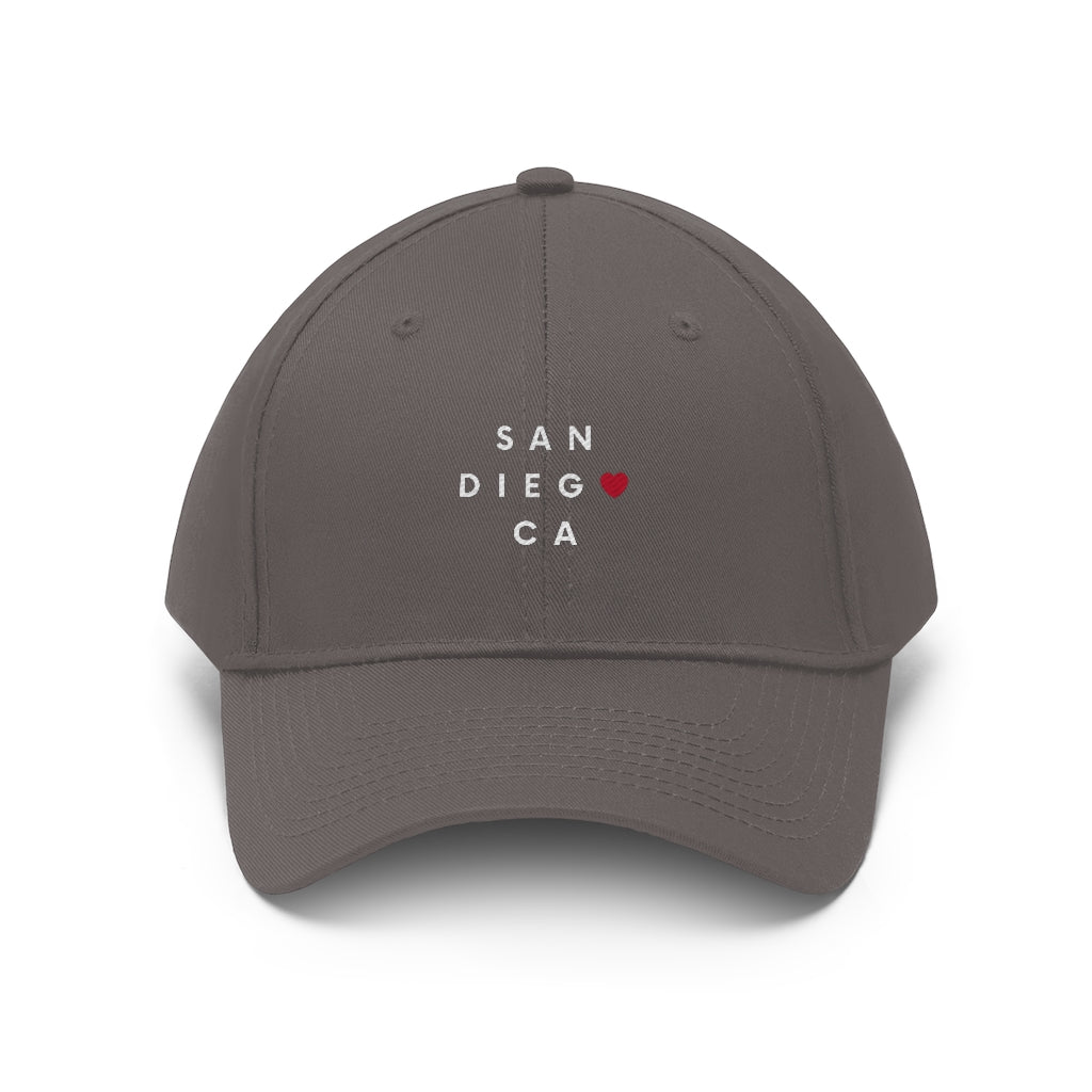 San Diego CA Twill Hat, San Diego Cap (Unisex) (Multiple Colors Avail)