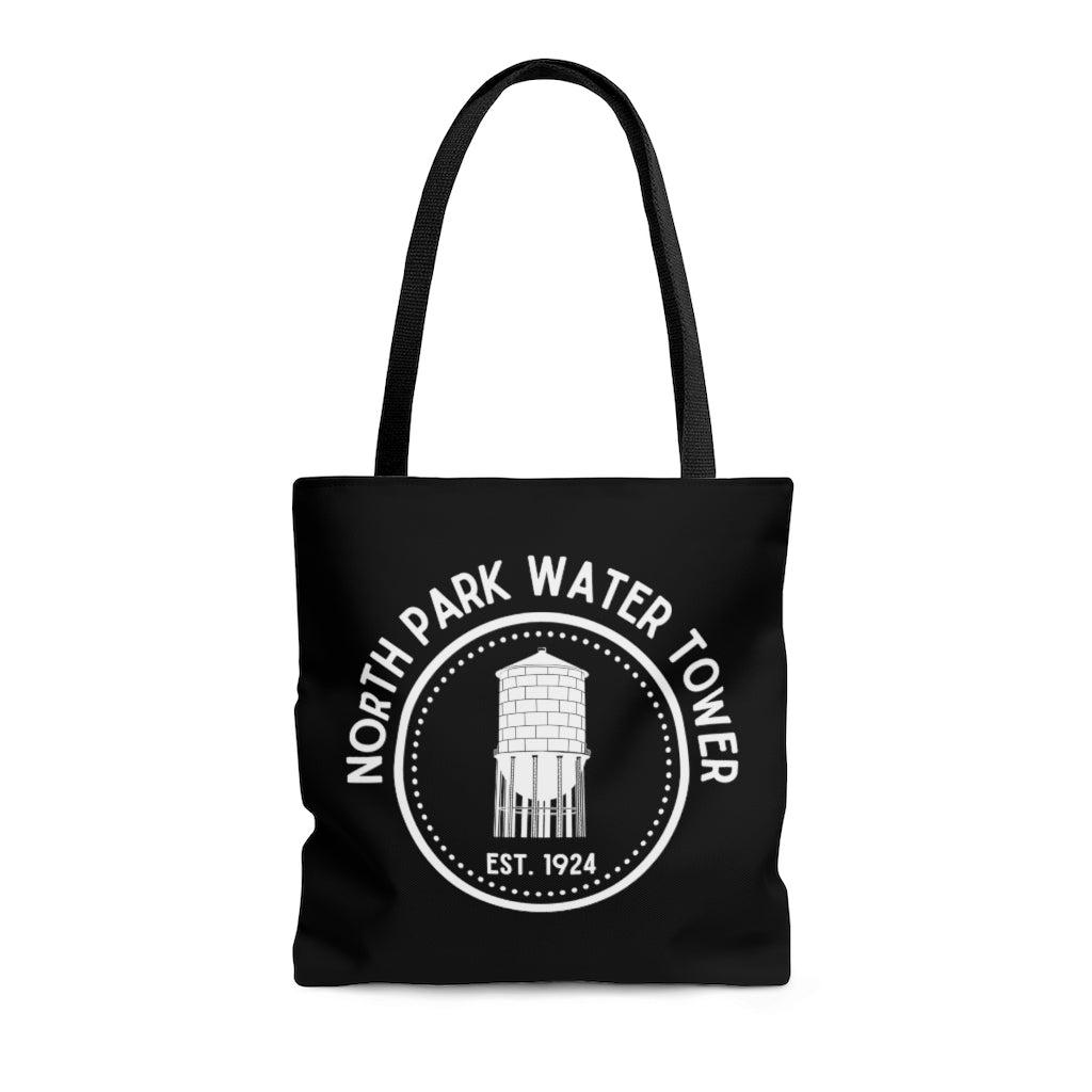 North Park Water Tower Est. Black Tote Bag, NP Shopping Bag