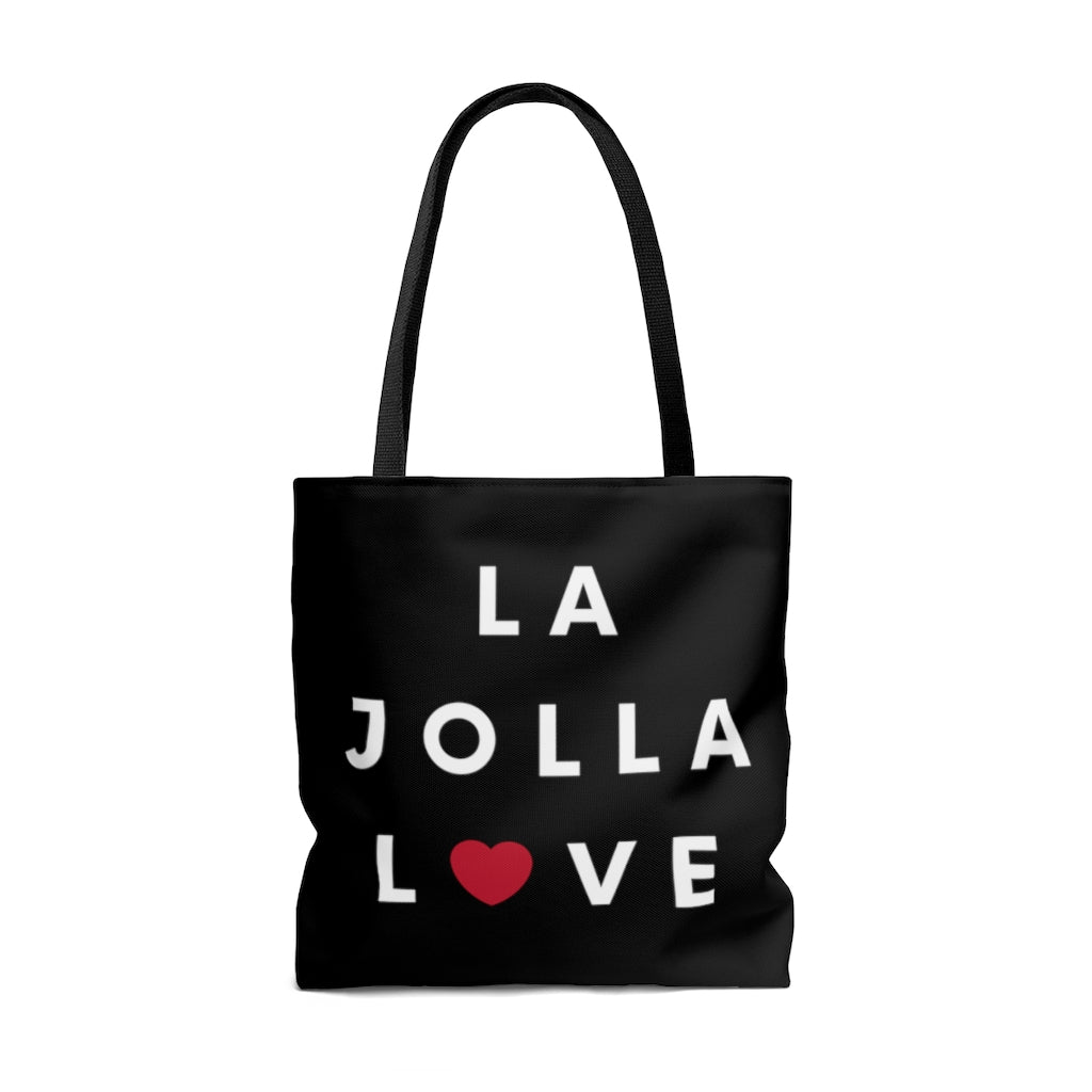 La Jolla Love Black Tote Bag, San Diego Neighborhood Beach Bag