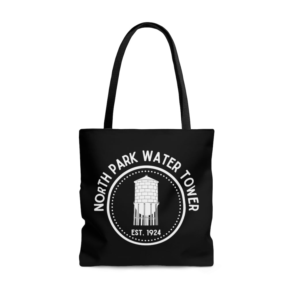 North Park Water Tower Est. Black Tote Bag, NP Shopping Bag