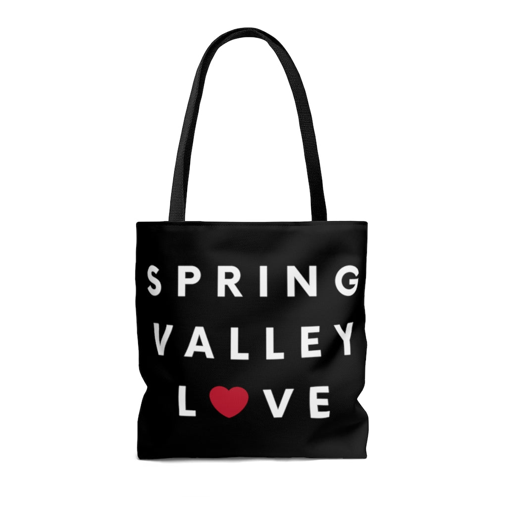 Spring Valley Love Black Tote Bag, San Diego County Neighborhood Beach Bag