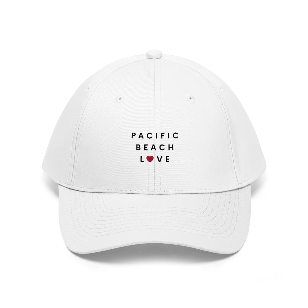 Pacific Beach Love Twill Hat, San Diego Neighborhood Cap (Unisex) (Multiple Colors Avail)