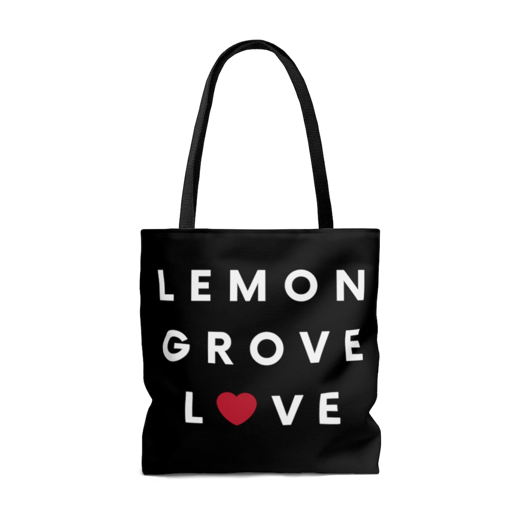 Lemon Grove Love Black Tote Bag, San Diego County Neighborhood Beach Bag