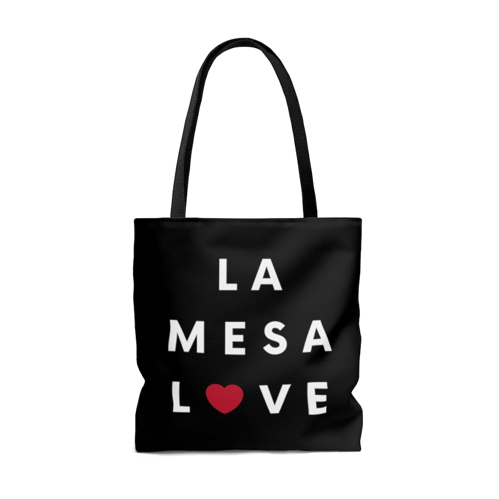 La Mesa Love Black Tote Bag, San Diego County Neighborhood Beach Bag