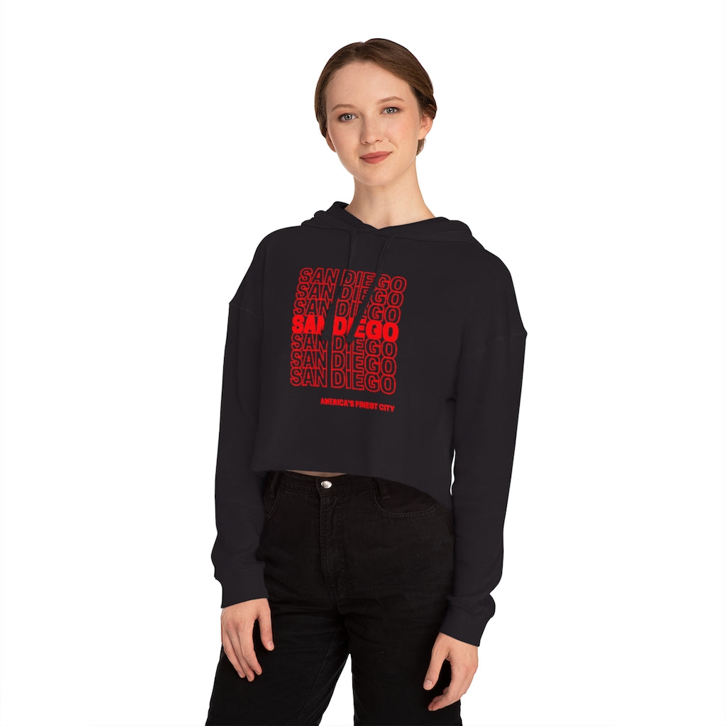 San Diego "Thank You" Cropped Women's Hoodie (Red)