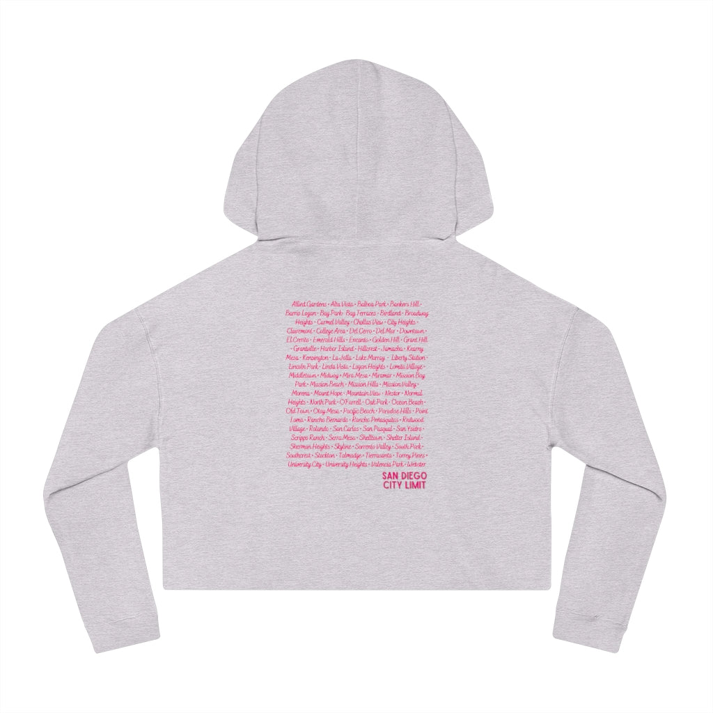 San Diego City Limit Cropped Hooded | SD Areas on back (Pink)