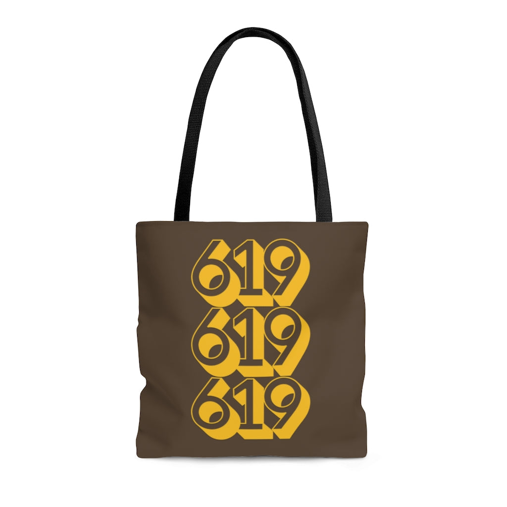 619 Tote Bag, San Diego Brown and Gold Shopping Bag, SD Beach Bag