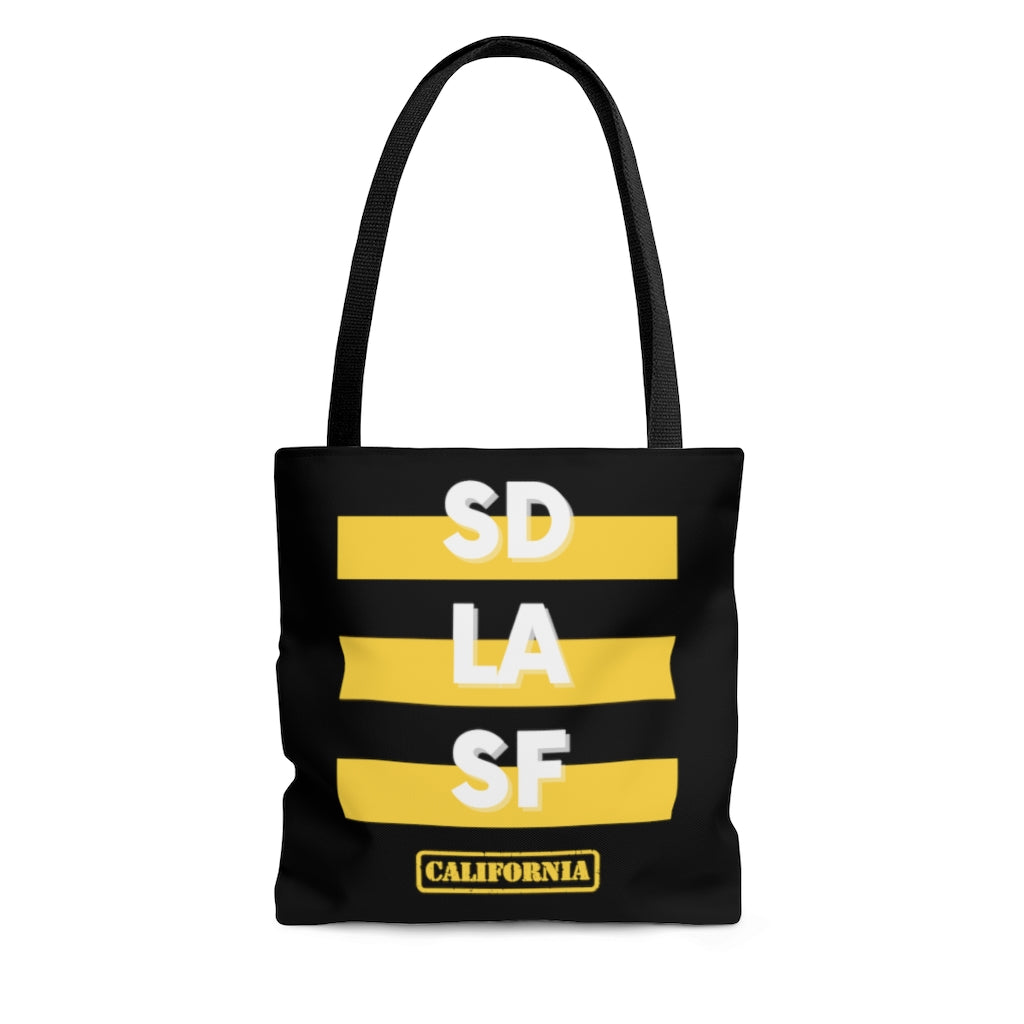 SD LA SF California Yellow and Black Tote Bag