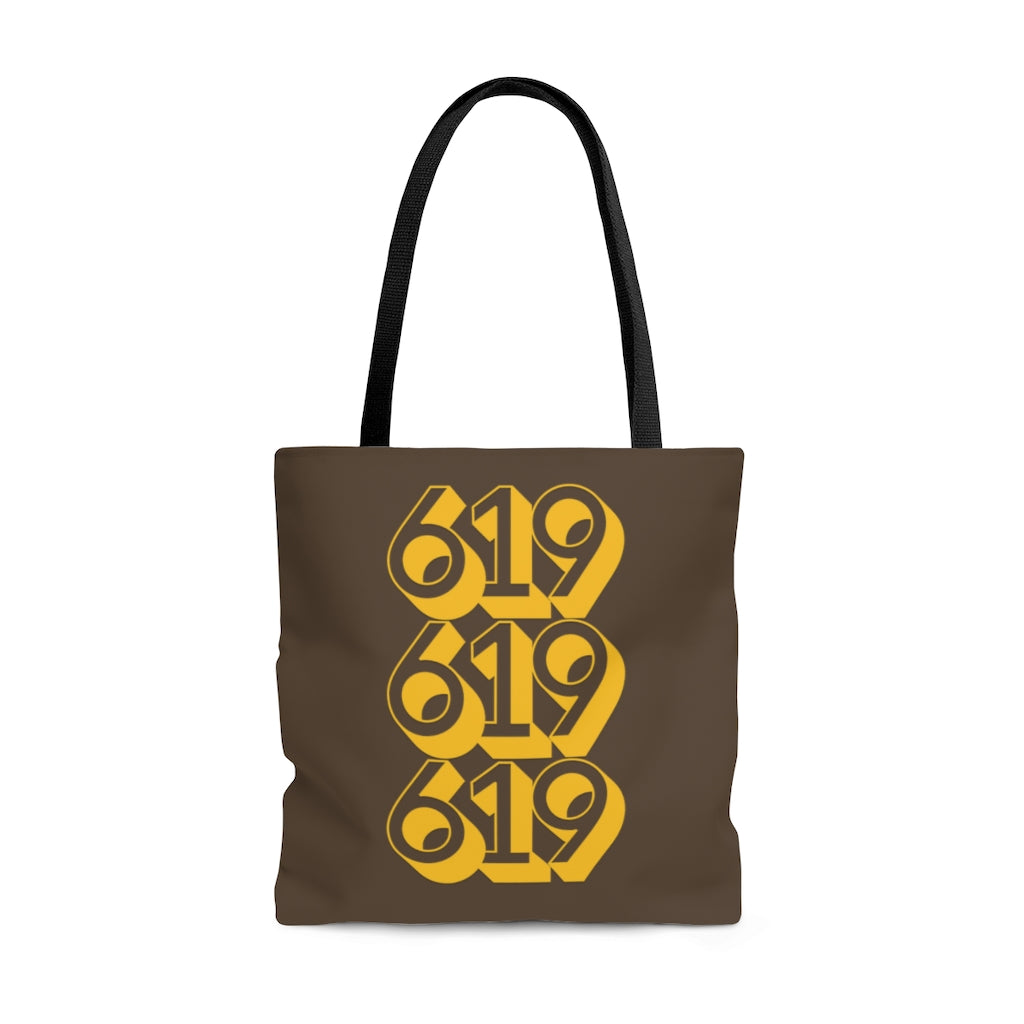 619 Tote Bag, San Diego Brown and Gold Shopping Bag, SD Beach Bag