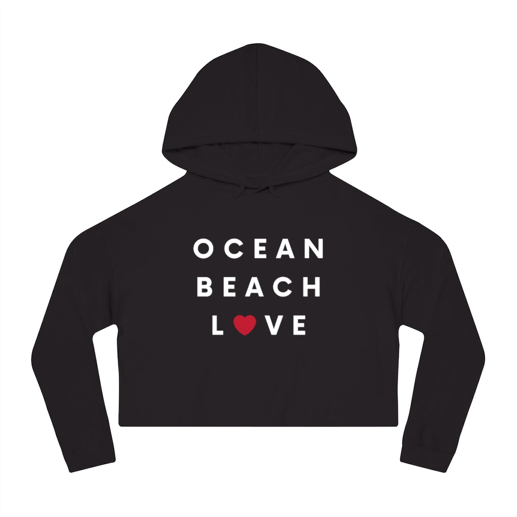 Ocean Beach Love Cropped Hoodie, SD Women's Hooded Sweatshirt