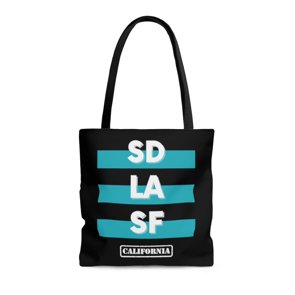 SD LA SF California Teal and Black Tote Bag