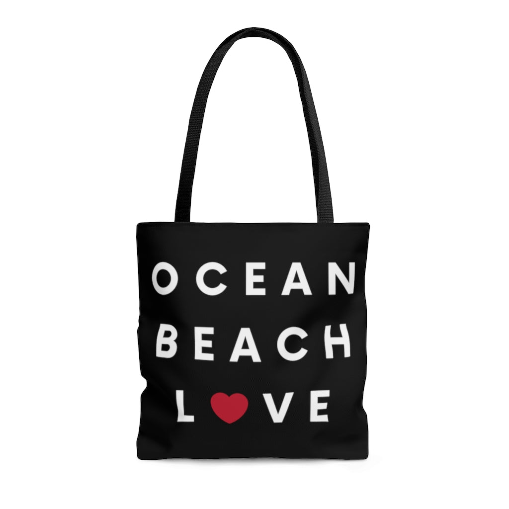 Ocean Beach Love Black Tote Bag
