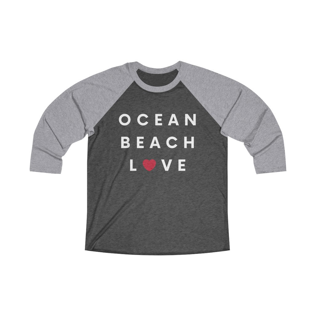 Ocean Beach Love Long Sleeve Baseball Tee, San Diego Neighborhood T-shirt (Unisex) (Multiple Colors Avail)