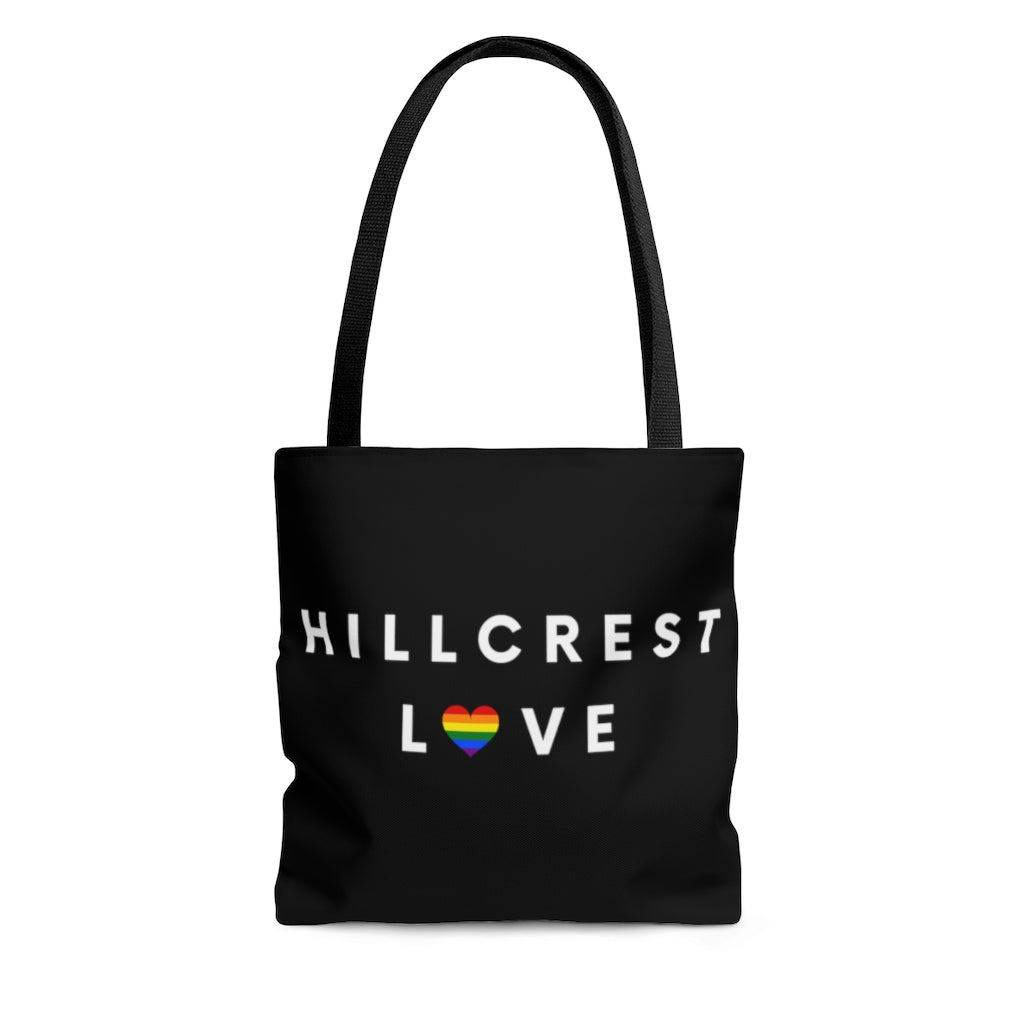 Hillcrest Love Black Tote Bag, San Diego Neighborhood Beach Bag