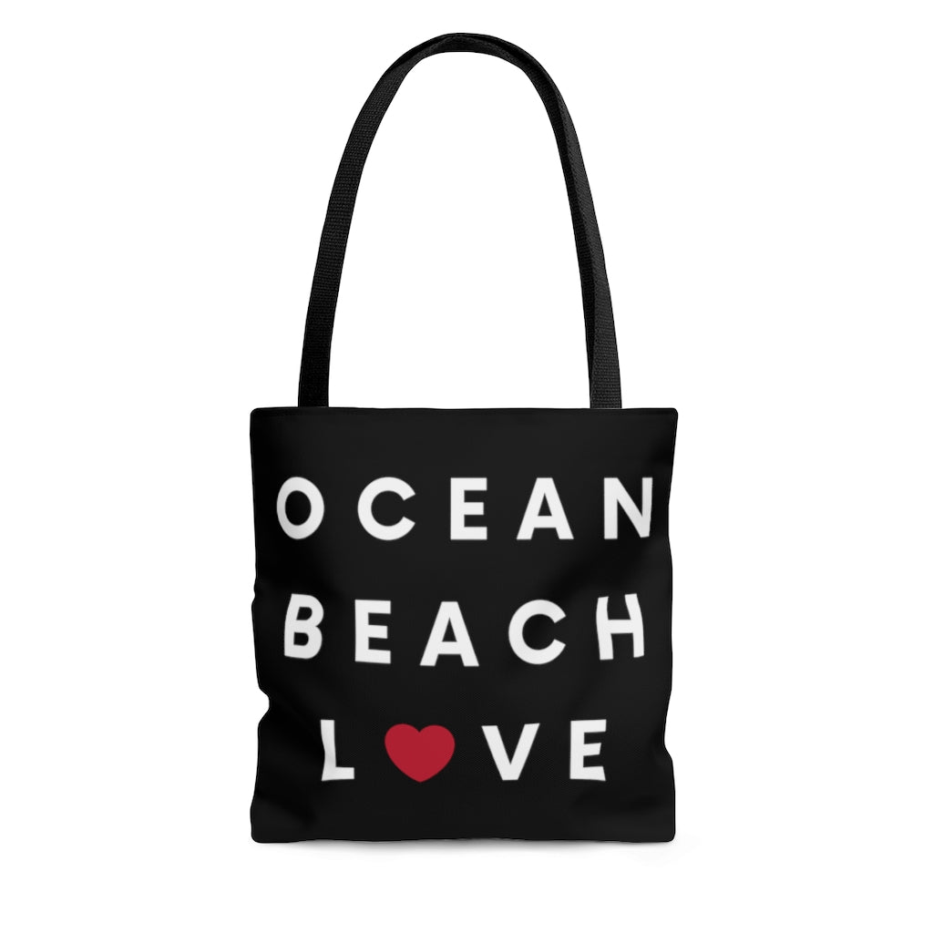 Ocean Beach Love Black Tote Bag