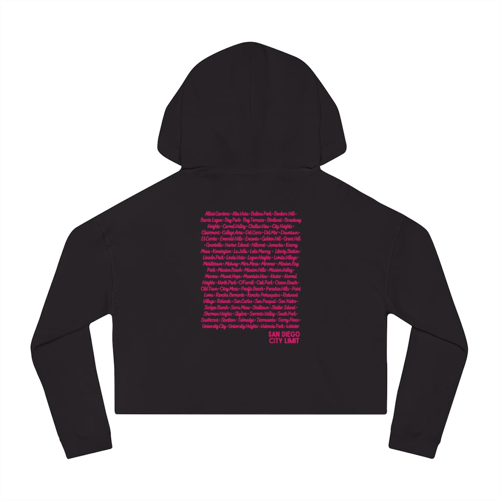 San Diego City Limit Cropped Hooded | SD Areas on back (Pink)