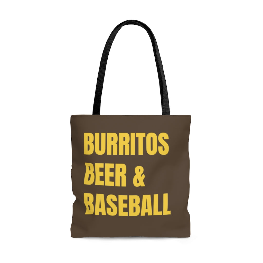 Burritos, Beer, and Baseball Brown Tote Bag