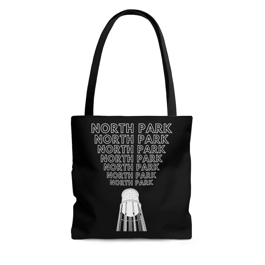 "Yell North Park" Water Tower Black Tote Bag, Shopping Bag