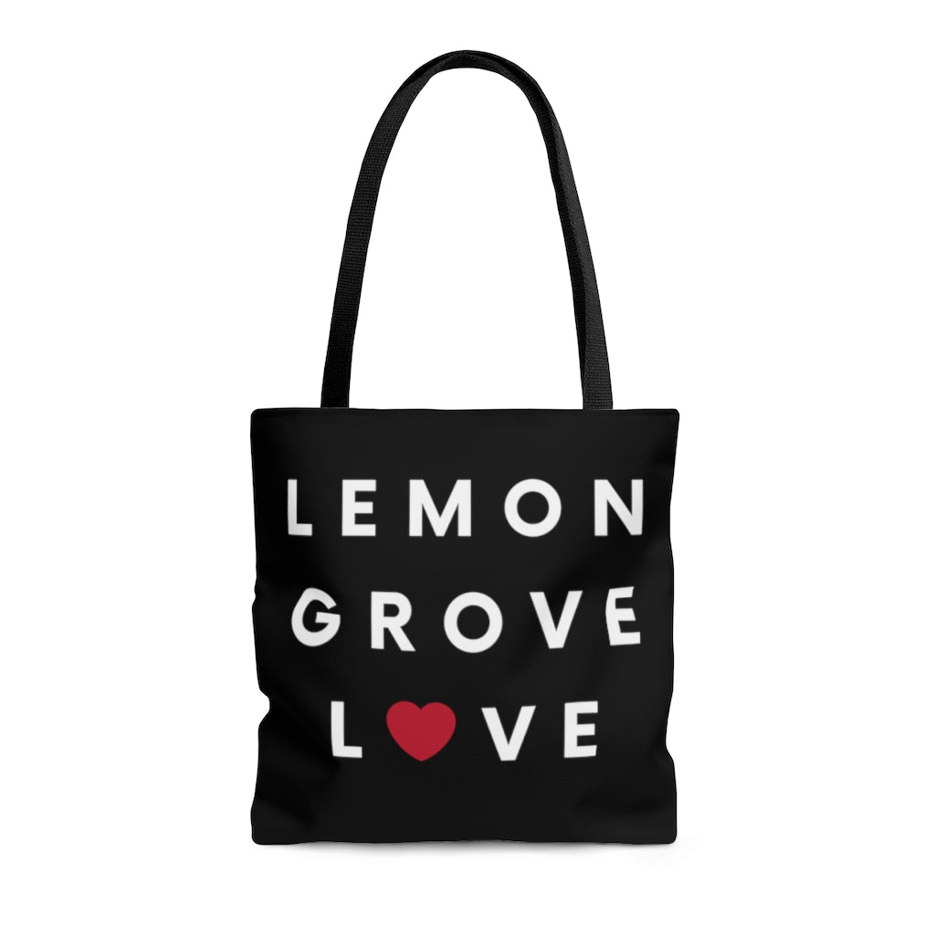 Lemon Grove Love Black Tote Bag, San Diego County Neighborhood Beach Bag