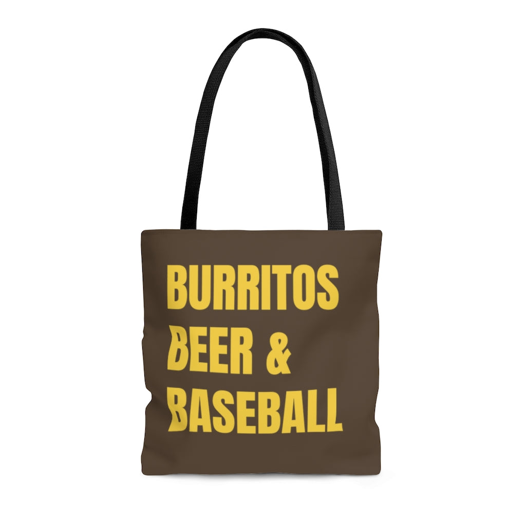 Burritos, Beer, and Baseball Brown Tote Bag